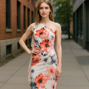 MARINA Women's Red/Multi Floral Women's Dress 16